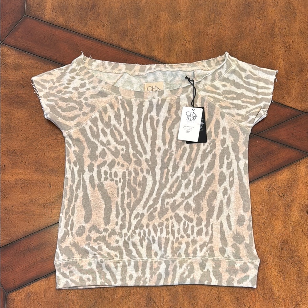 Chaser Tan Graphic Fitted Cap Sleeve Tee